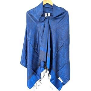 70% Pashmina 30% Silk Blue Black Paisley Shawl Wrap Fringe Scarf